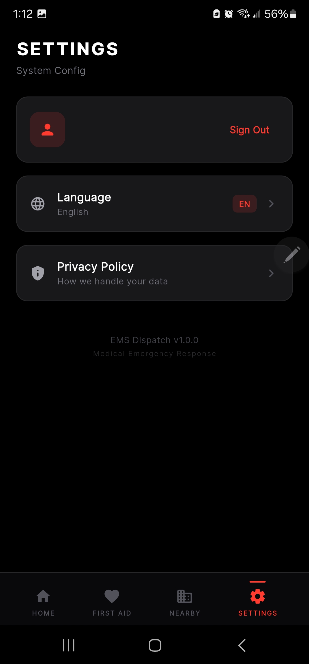Settings with account, language, and privacy controls