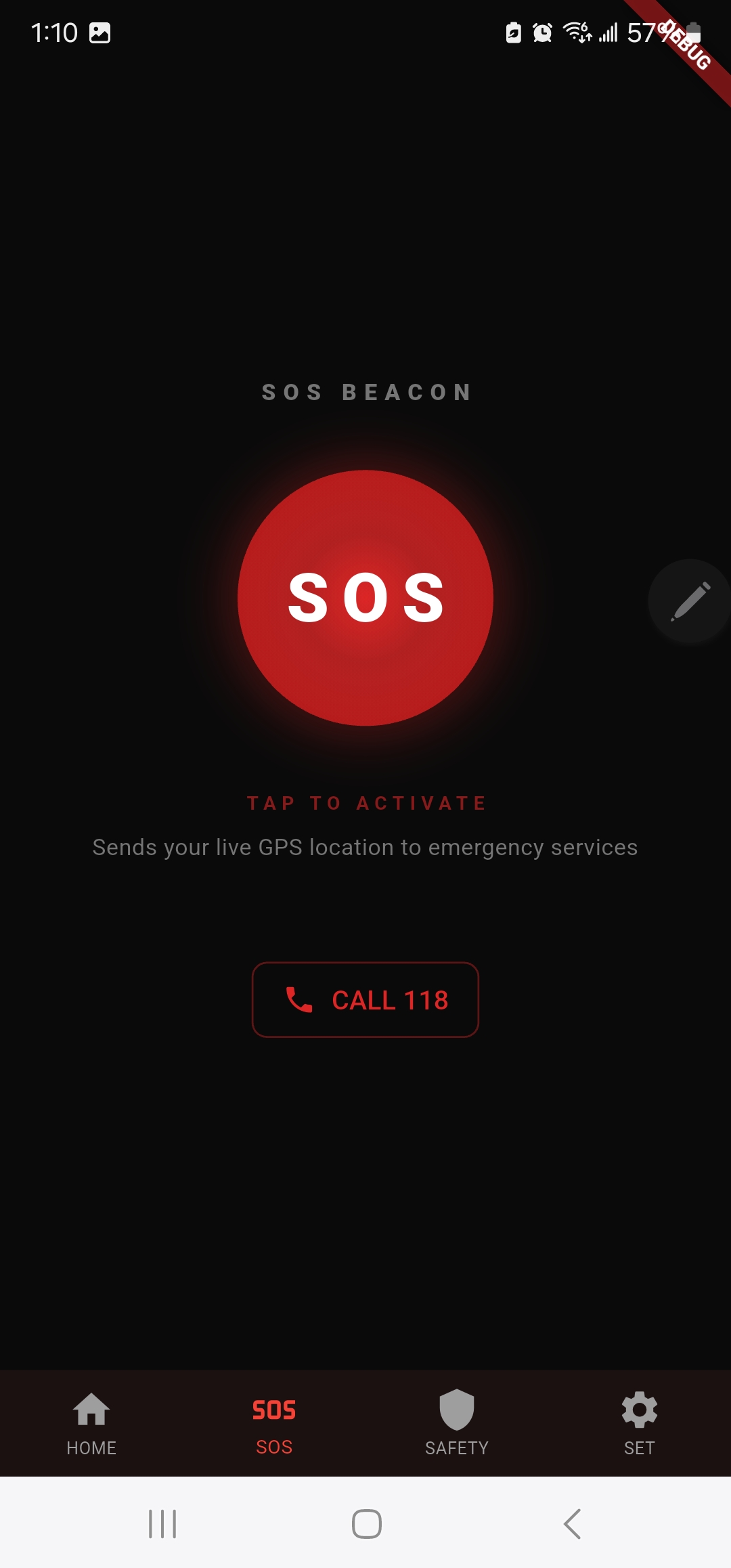 SOS beacon sending live GPS location to emergency services