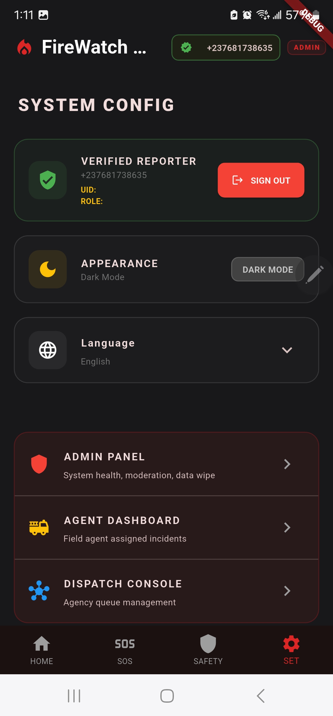 Role hub linking admin panel, agent dashboard, and dispatch console